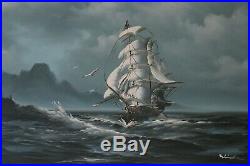 Large Original oil painting on canvas, seascape, Sailing ships on the Sea, Signed