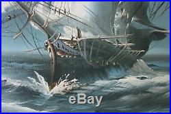 Large Original oil painting on canvas, seascape, Sailing ships on the Sea, Signed
