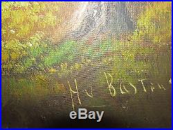 Large Vintage Original Oil Painting On Canvas'Forest', Signed By H. Bastin
