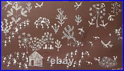 Large Warli Painting Maybe Bhimsen Kondya Koti Signed AS IS Maharashtra 44x25