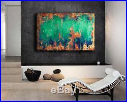 Large abstract painting original on canvas texture acrylic Green Copper custom