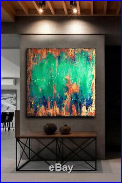 Large abstract painting original on canvas texture acrylic Green Copper custom