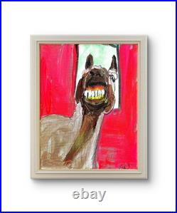 Laughing Horse Modern Abstract Face Expressionism Acrylic Art