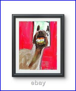 Laughing Horse Modern Abstract Face Expressionism Acrylic Art