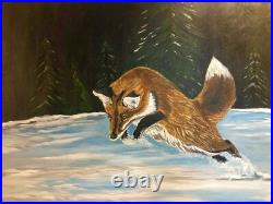 Leah Smith The Pounce Red Fox 24x30 Original Acrylic Painting Contemporary Art