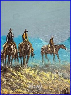 Lester Hughes Framed Cowboy Riding Horse Painting Western Landscape Listed Art