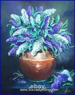 Lilac Original Painting on Canvas Panel Acrylic 16 x 20 Floral Art