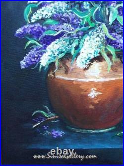 Lilac Original Painting on Canvas Panel Acrylic 16 x 20 Floral Art