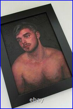 Listed Artist Carpaneda Original Acrylic Mini Gay Art Painting HOT Male Framed