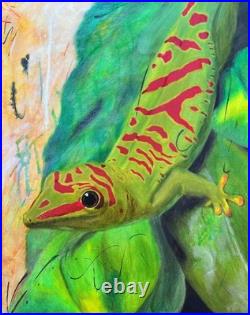 Lizard Anole Art Original Mixed Media Painting on Canvas 16x20 Home Decor