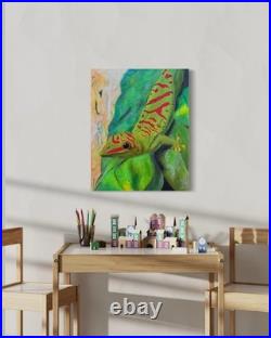 Lizard Anole Art Original Mixed Media Painting on Canvas 16x20 Home Decor