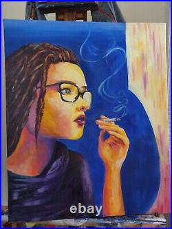 Loss and Naivety 20x24 Original Art abstract woman smoking acrylic on canvas
