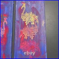 Lot of 3 Alisa Sizykh Hand Painted Flamingo Paintings 1/1 Original Art On Canvas