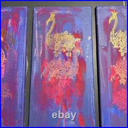 Lot of 3 Alisa Sizykh Hand Painted Flamingo Paintings 1/1 Original Art On Canvas