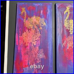 Lot of 3 Alisa Sizykh Hand Painted Flamingo Paintings 1/1 Original Art On Canvas