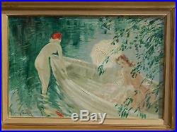 Louis Icart Oil-Canvas Painting 1930s Art Deco Beauty Nude Original Clean COA