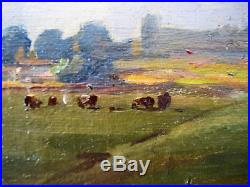 Lovely Antique Original Oil on Canvas Pastoral Landscape 16x12 Framed Signed