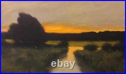 Lrg 24x20 Gold Twilight Marsh Impressionism wetlands Landscape Art Oil Painting
