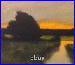 Lrg 24x20 Gold Twilight Marsh Impressionism wetlands Landscape Art Oil Painting