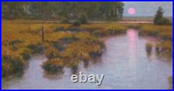 Lrg 24x20 Sun Twilight Marsh Impressionism wetlands Landscape Art Oil Painting
