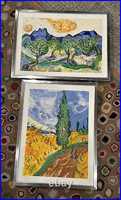 Lucile Kay Van Gogh Style Oil Paintings Cypress Olive Trees 16.5 12.5 Lot 2