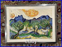 Lucile Kay Van Gogh Style Oil Paintings Cypress Olive Trees 16.5 12.5 Lot 2