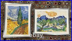 Lucile Kay Van Gogh Style Oil Paintings Cypress Olive Trees 16.5 12.5 Lot 2