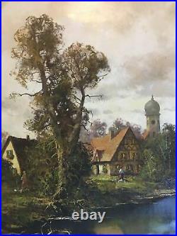 Ludwig Klein Oil on Canvas Painting, Fine Art, Summer Day, River Landscape