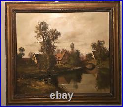 Ludwig Klein Oil on Canvas Painting, Fine Art, Summer Day, River Landscape