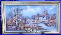 MARIE CHARLOT Vintage Oil on Canvas Original Painting Large Framed Landscape