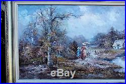 MARIE CHARLOT Vintage Oil on Canvas Original Painting Large Framed Landscape