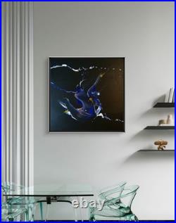 MIDNIGHT FLUID ART 24x24 ABSTRACT EXPRESSIONIST ORIGINAL PAINTING CANVAS NEW