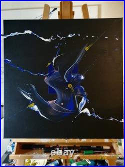 MIDNIGHT FLUID ART 24x24 ABSTRACT EXPRESSIONIST ORIGINAL PAINTING CANVAS NEW
