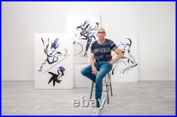 MIDNIGHT FLUID ART 24x24 ABSTRACT EXPRESSIONIST ORIGINAL PAINTING CANVAS NEW