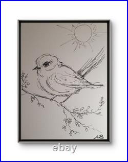 MINIMALIST BIRD 12x16 MODERN EXPRESSIONIST ORIGINAL ABSTRACT CANVAS NEW SKETCH