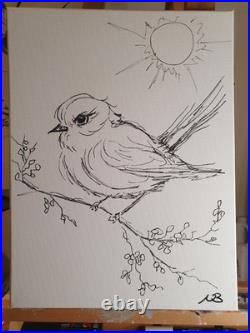 MINIMALIST BIRD 12x16 MODERN EXPRESSIONIST ORIGINAL ABSTRACT CANVAS NEW SKETCH