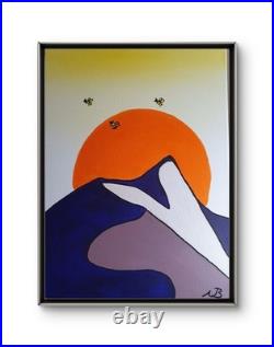 MINIMALIST SUNSET MOUNTAIN 12x16 COLOURFUL MODERN ART ACRYLIC PAINTING ON CANVAS