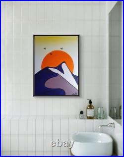 MINIMALIST SUNSET MOUNTAIN 12x16 COLOURFUL MODERN ART ACRYLIC PAINTING ON CANVAS