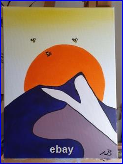 MINIMALIST SUNSET MOUNTAIN 12x16 COLOURFUL MODERN ART ACRYLIC PAINTING ON CANVAS