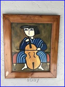 MODERN ORIGINAL 2002 abstract SIGNED REYES PAINTING on canvas 25 x 21 framed