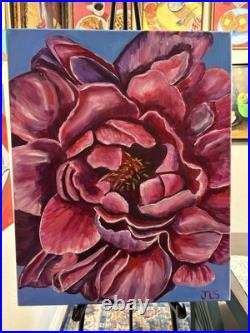 Majestic Magenta Flower Bloom Painting 16 X 20 Not A Print