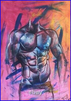 Male torso, bodybuilding on canvas, painted male torso, art