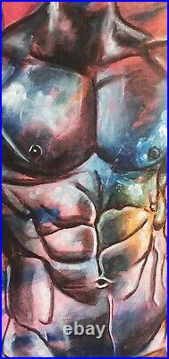 Male torso, bodybuilding on canvas, painted male torso, art