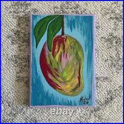 Mango / Fruit Original Art / Acrylic On Canvas Small 5x7 Painting OOAK