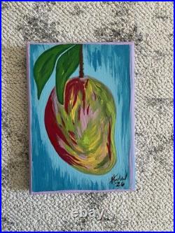 Mango / Fruit Original Art / Acrylic On Canvas Small 5x7 Painting OOAK