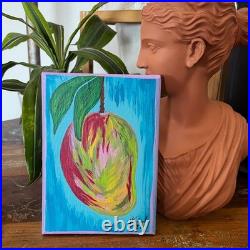 Mango / Fruit Original Art / Acrylic On Canvas Small 5x7 Painting OOAK