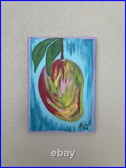Mango / Fruit Original Art / Acrylic On Canvas Small 5x7 Painting OOAK
