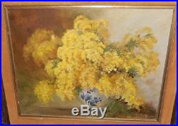 Mao'rouke Huge Original Oil On Canvas Yellow Floral Blue Vase Painting
