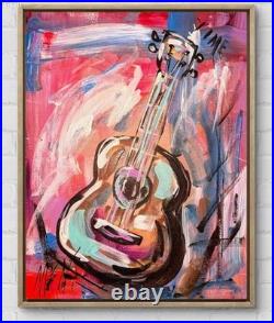 Maria Art GUITAR TIME JAZZ 14x11 CANVAS BOARD Abstract Expression DECOR ORIGINAL