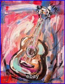 Maria Art GUITAR TIME JAZZ 14x11 CANVAS BOARD Abstract Expression DECOR ORIGINAL